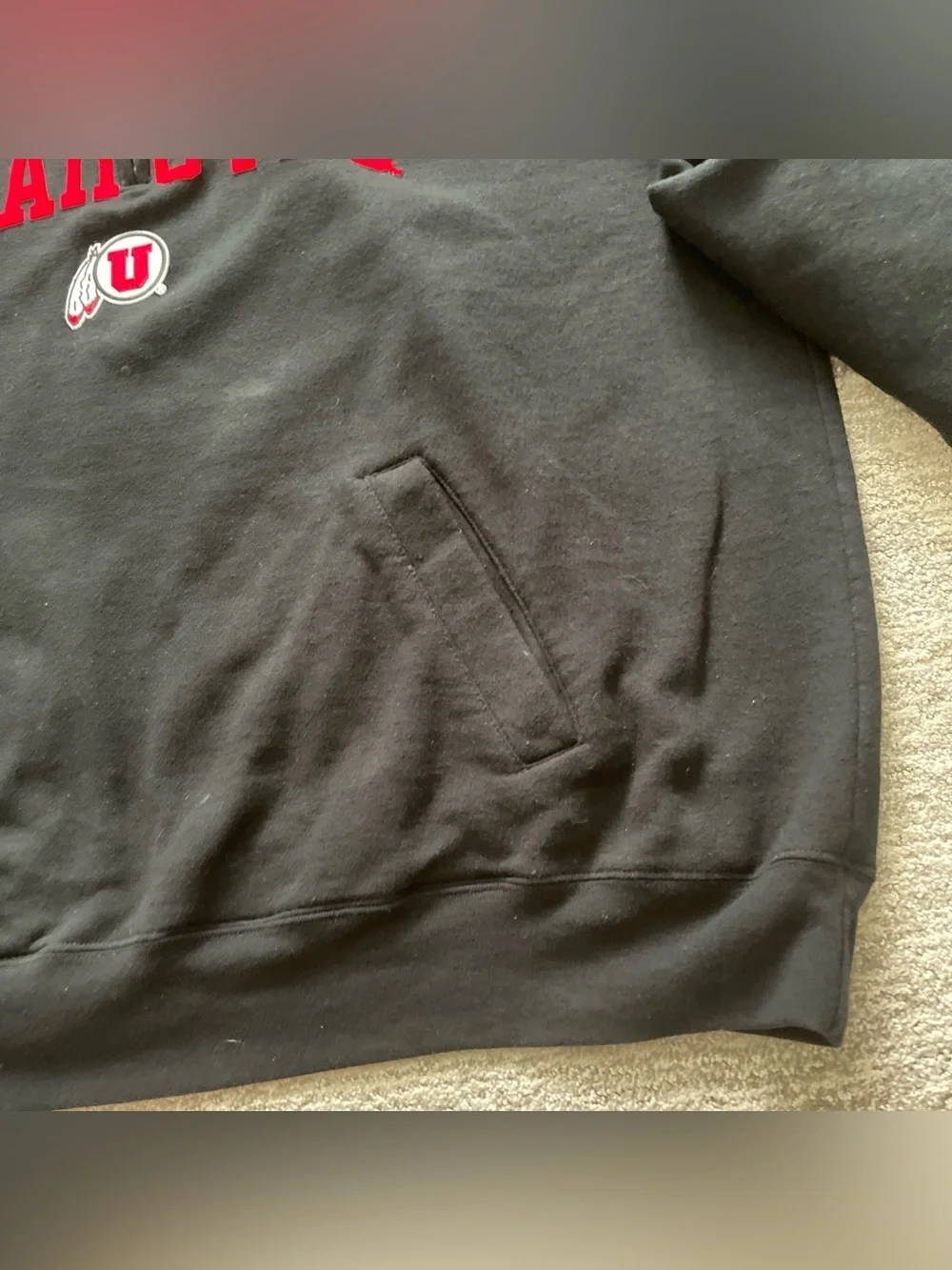 Utah Utes Champion 1/4 Zip Fleece Pullover Sweater Mens Size 2XL Pocket Black